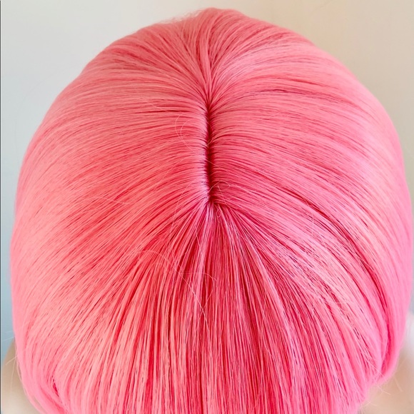 Bright Pink Color “Put On & Go” Synthetic Wig with Bangs for Events or Cosplay - Picture 3 of 4